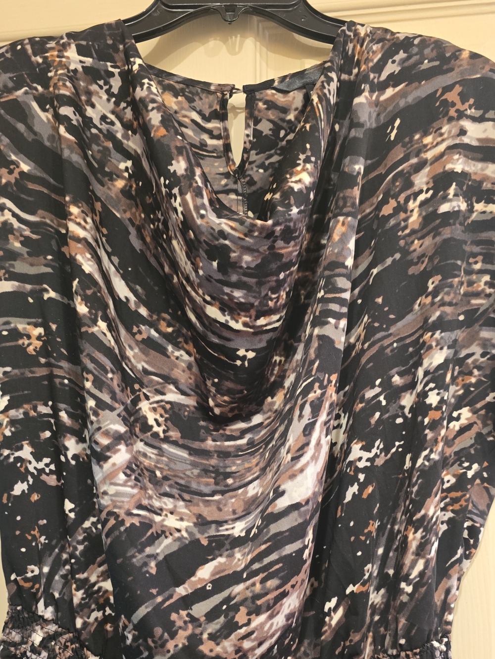 Abstract Watercolor Cowl Neck Dress - Black, Brown, Cream